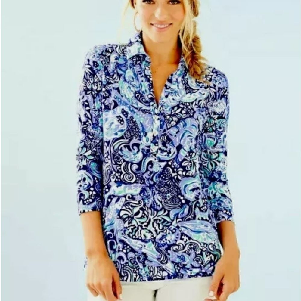 Lilly Pulitzer NWT Ansley Polo Top Royal Purple 60